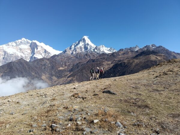 Trekkers walking toward Khopra Danda Nepal